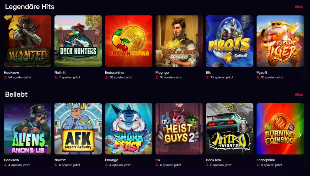 Ybets Spielelobby mit Kategorien und Providerfiltern